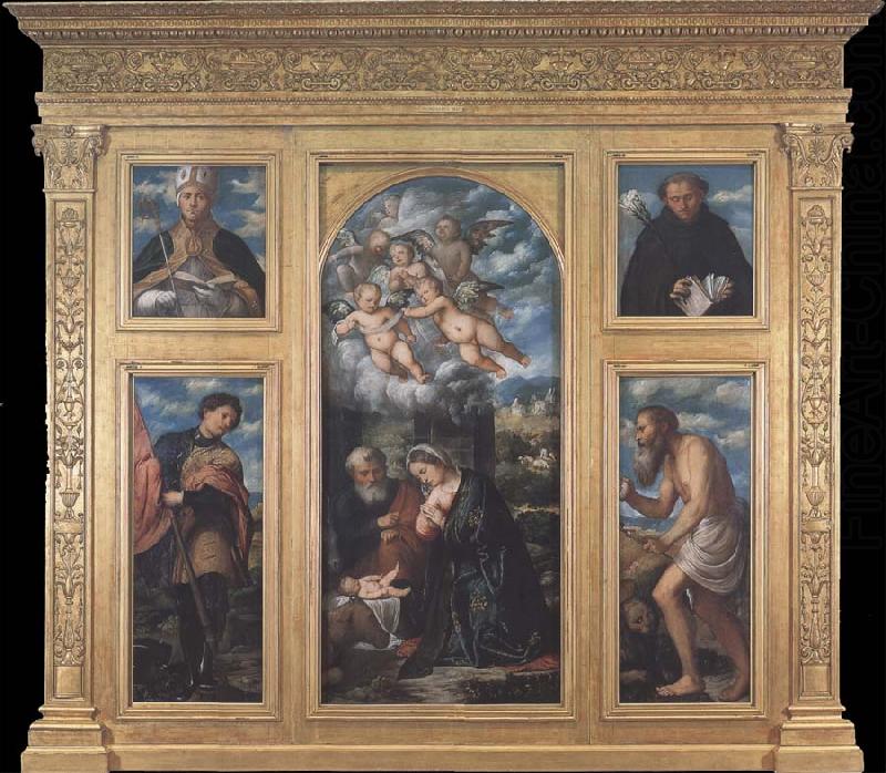 Polyptych of the Nativity,with Saints Alexander,Jerome,Gaudioso and Filippo Benizzi, Girolamo Romanino